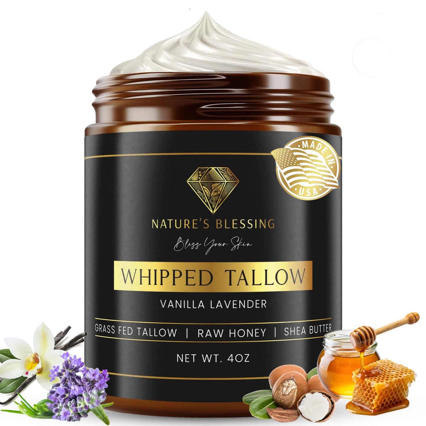 Anti-Aging Beef Tallow Cream for Fine Lines & Wrinkles | Collagen Booster Infused w/Organic Honey & Shea Butter | Deep Hydration for Youthful Glow
