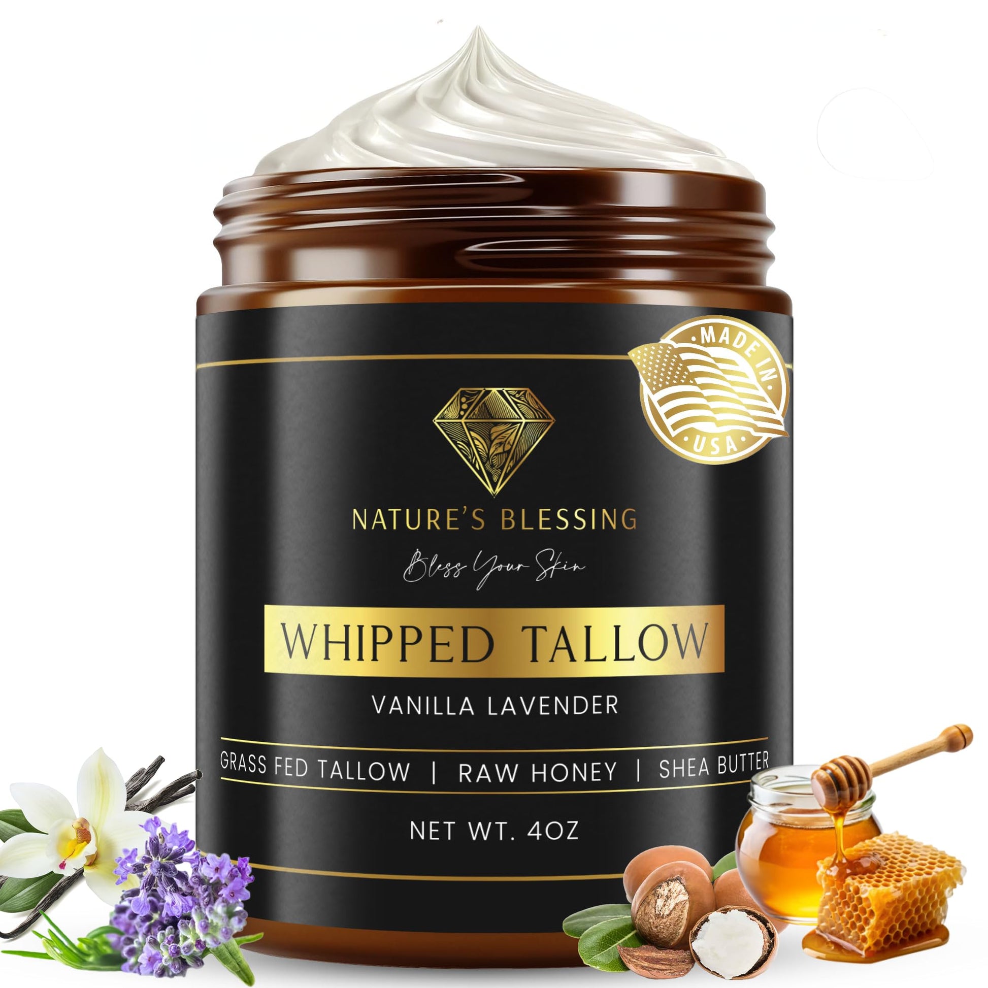 Anti-Aging Beef Tallow Cream for Fine Lines & Wrinkles | Collagen Booster Infused w/Organic Honey & Shea Butter | Deep Hydration for Youthful Glow