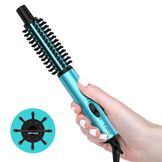 Mini Thermal Brush, Curling Iron 3/4 Inch, Heated Round Brush for Volumizing and Small Curls, Travel Size Curling Iron for Short & Thin Hair, Dual Voltage, One Heat 392¡F, Blue