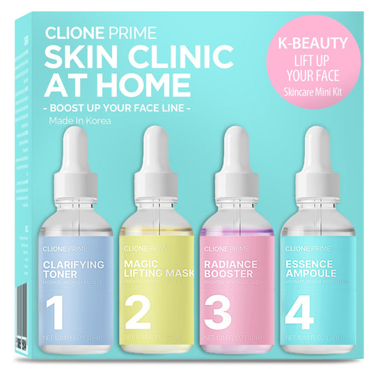 KBeauty Skin Clinic at Home - 4 Step Night Care Kit - Anti-Aging Lifting & Firming Treatment for Wrinkles, Elasticity & Hydration - Korean Skincare Essence, Mask, Booster & Ampoule Set