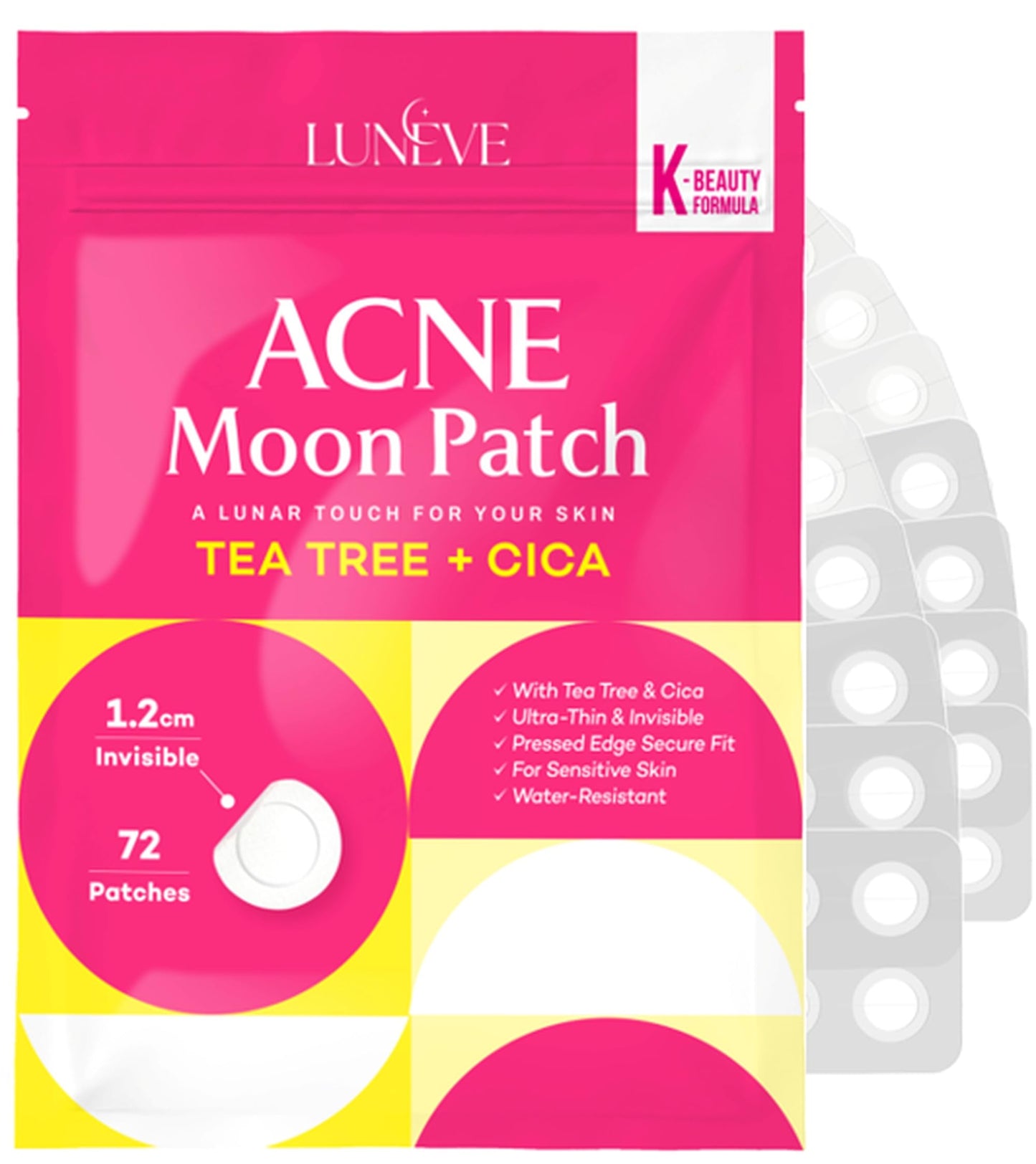 Acne Patch 72 Count Hydrocolloid Pimple Stickers with Tea Tree & Cica K-Beauty Inspired Invisible Spot Dots for Face & All Skin Types