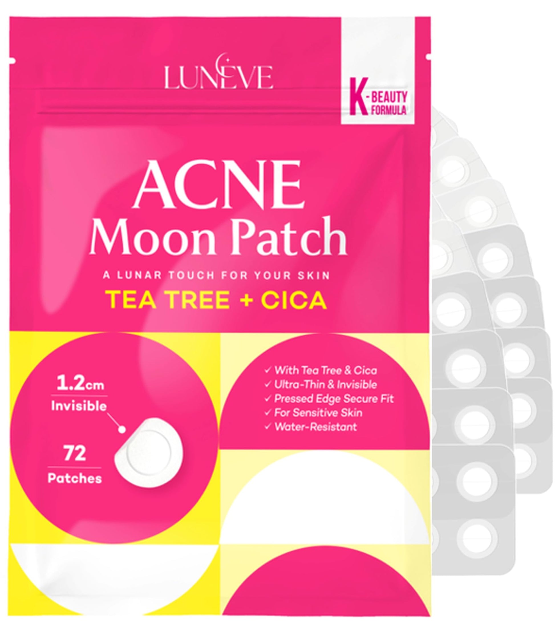 Acne Patch 72 Count Hydrocolloid Pimple Stickers with Tea Tree & Cica K-Beauty Inspired Invisible Spot Dots for Face & All Skin Types