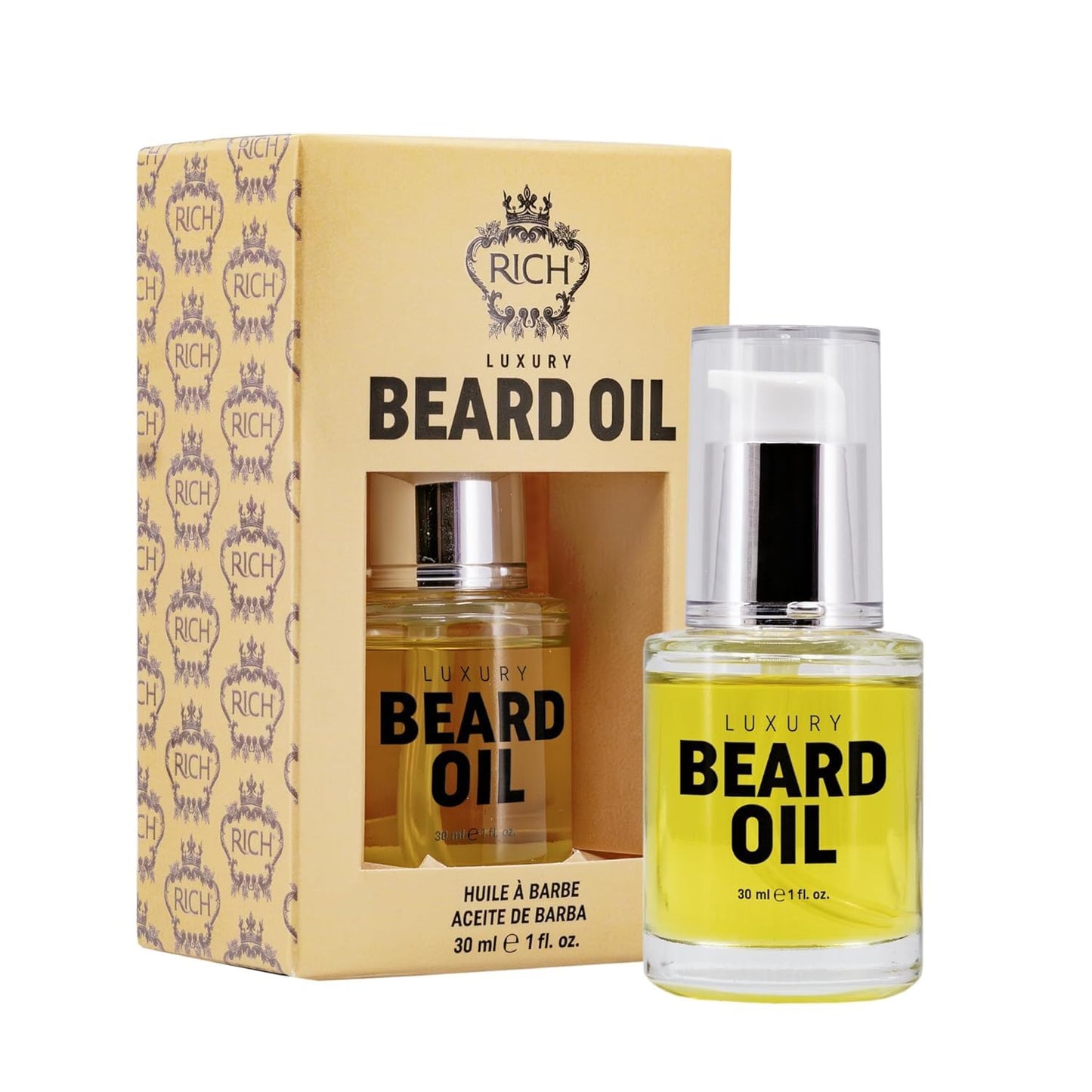 RICH Luxury Beard Oil for Men - Deep Conditioning and Softening for Your Beard & Mustache with Argan, Jojoba & Macadamia Oil - 1 Fl Oz (Luxury Beard Oil)