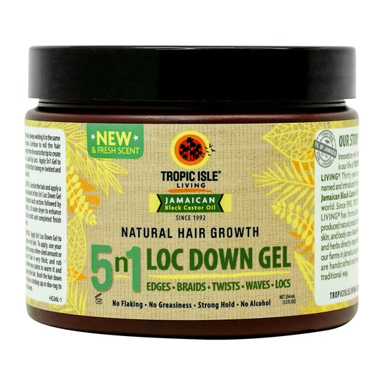 Tropic Isle Living 5N1 Loc Down Gel 12oz | For Edges, Braids, Locs, Twists, Waves | Lasting Hold, Shine & Protected Hair Growth | Reduces Itchy Scalp | With Jamaican Black Castor Oil