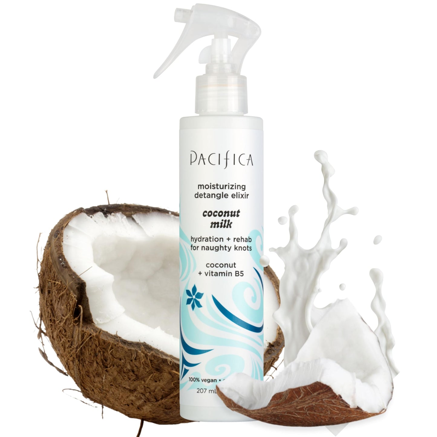 PACIFICA Coconut Milk Hair Detangler Spray Leave-In Conditioning Elixir for Tangle-Free Hair Instantly Detangles Knots, Adds Shine & Moisture, Prevents Breakage & Frizz Vegan & Cruelty-Free