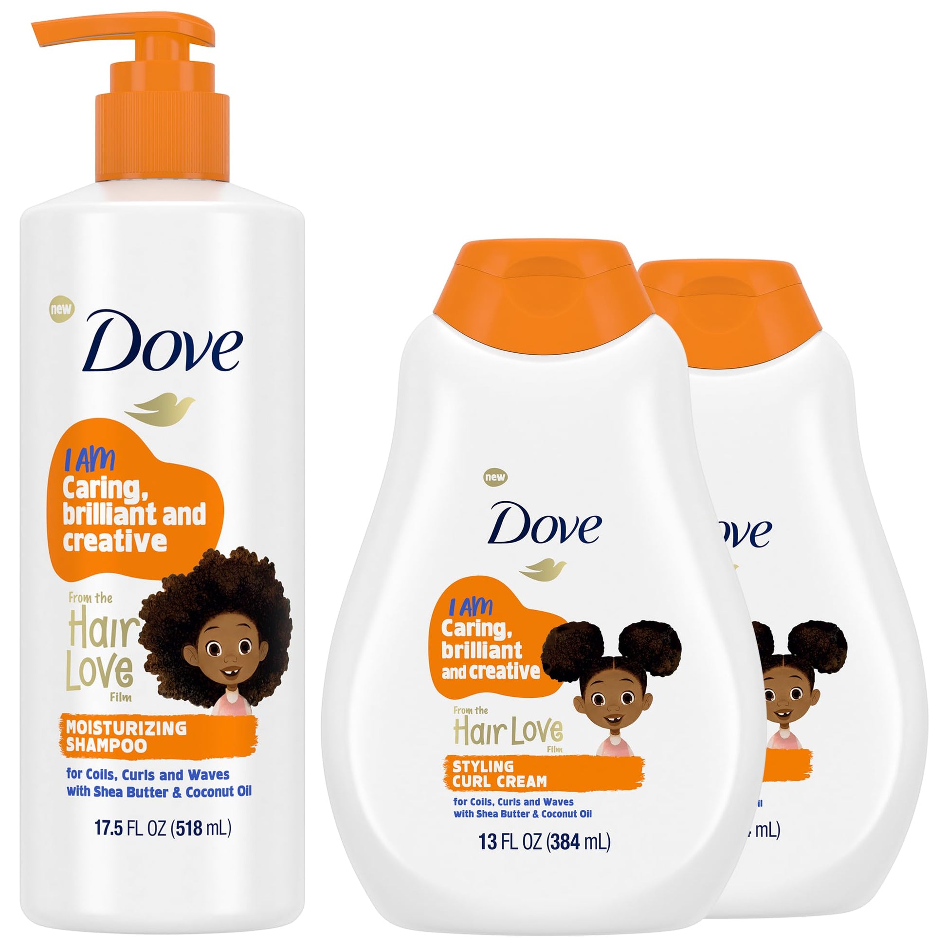 DOVE Kids Moisturizing Shampoo + Styling Curl Cream Twin Pack “Hair Love” Curly Hair Products for Kids, Coconut Cookie Scent (3 Piece Set)