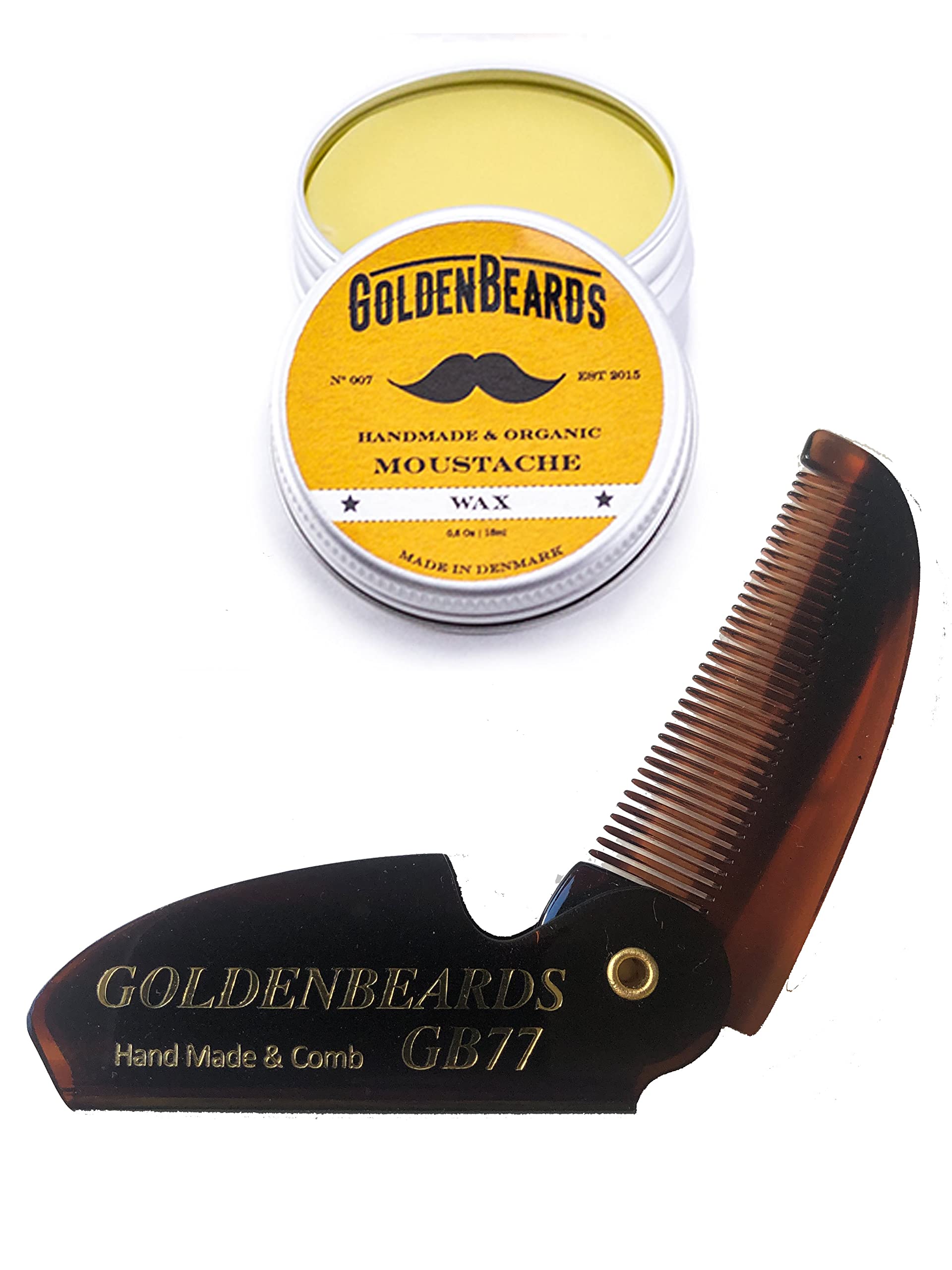 Moustache Wax Kit with 3" Folding Comb by BEST - Essential Grooming Set for Moustache Styling and Maintenance