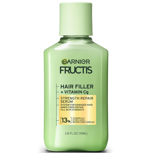 GARNIER Fructis Hair Filler Strength Repair Serum Treatment with Vitamin Cg, Hair Serum for Weak, Damaged Split Ends, 3.8 Fl Oz, 1 Count