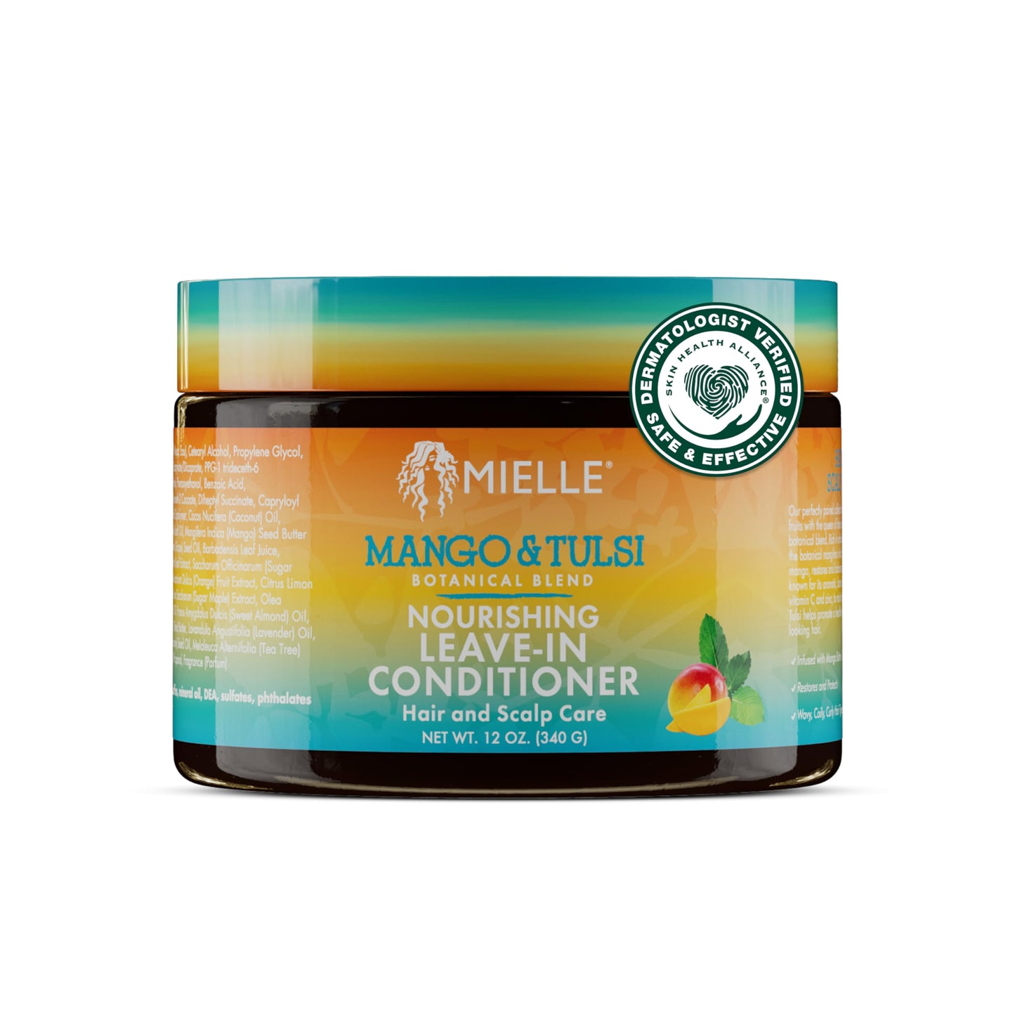 Mielle Organics Mango & Tulsi Nourishing Leave In Conditioner for Curly Hair - Moisturizing Leave In Conditioner with Breakage Protection & Scalp Nourishment - Detangles & Reduces Frizz (12 Oz)
