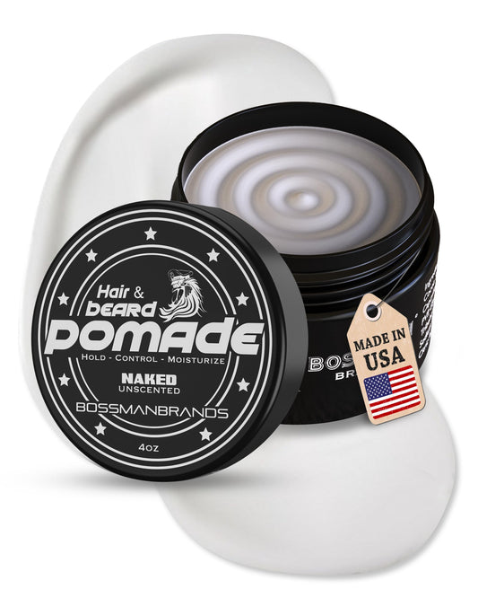 Bossman Hair & Beard Pomade for Men (Naked - Unscented) Medium Hold & Moisturizing for Hair, Beard & Mustache Styling Made in USA