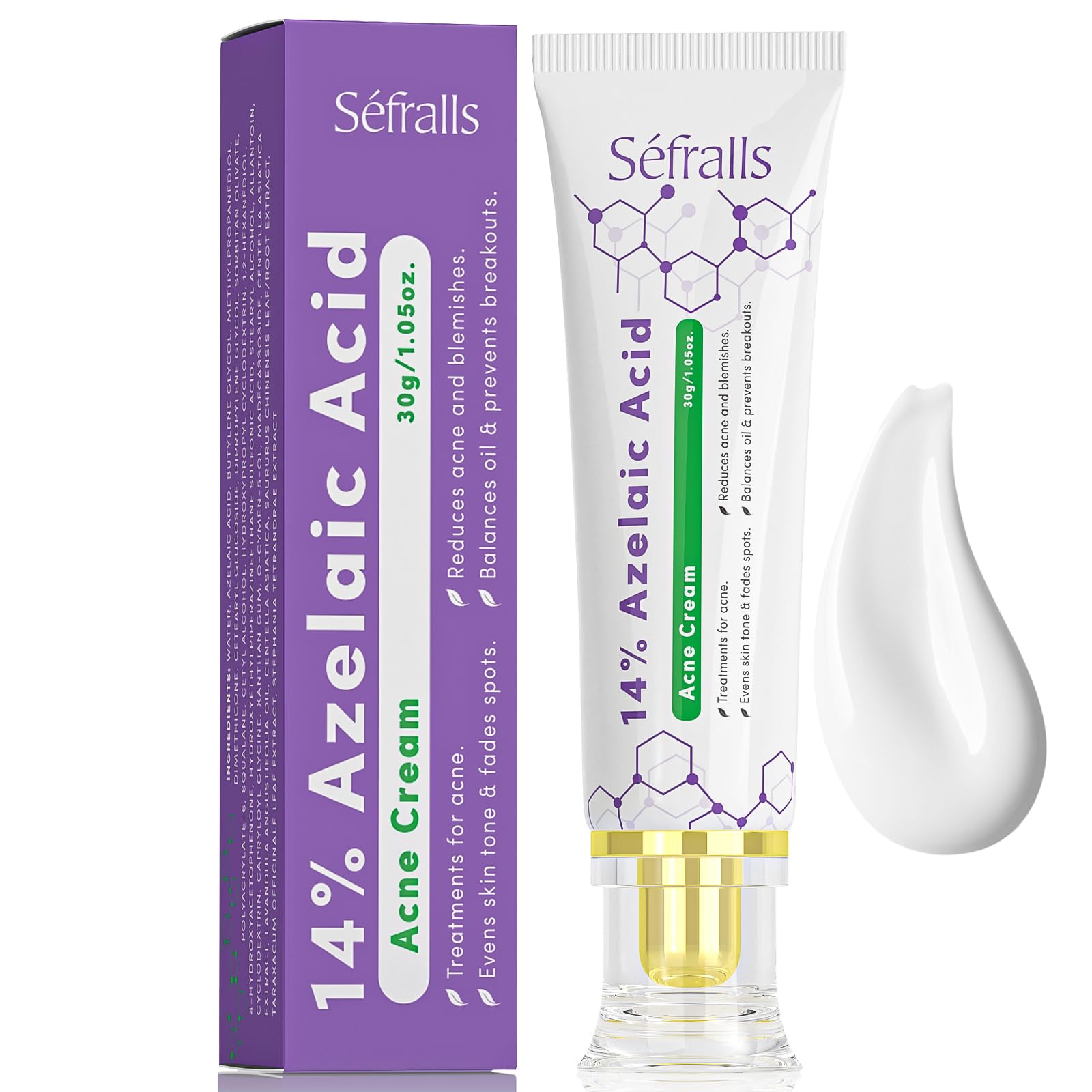 14% Azelaic Acid Acne Cream, Premium Azelaic Acid Facial Cream - Redness Relief For Face, Redness Reducing Skin Care, Prevents Acne Breakouts, Ease Pimple Clarify Skin Soothe Irritation,1 Oz