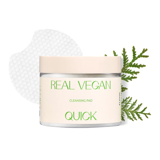 REAL VEGAN QUICK CLEANSING PAD Gentle Makeup Remover, Deep Pore Cleansing, Soothing & Moisturizing Formula, Hypoallergenic, Ideal for Sensitive Skin 50counts