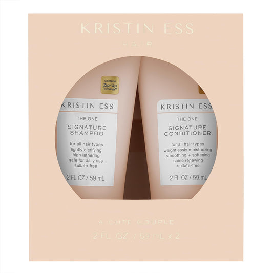 Kristin Ess Signature Travel Size Salon Shampoo + Conditioner Set for Moisture, Softness + Shine - Anti Frizz + Lightly Clarifying - Sulfate Free, Vegan + Safe for Color Treated Hair - Mini Travel Set