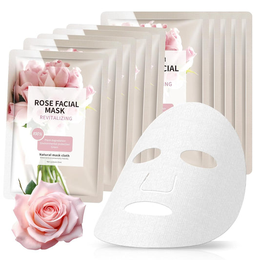 10 Sheets Rose Face Masks Skincare for All Skin Types, Moisturizing Facial Masks for Women Skin Care, Hydrating Face Sheet Masks Suitable for Sensitive Skin, Bulk Pink Face Masks for Spa Party