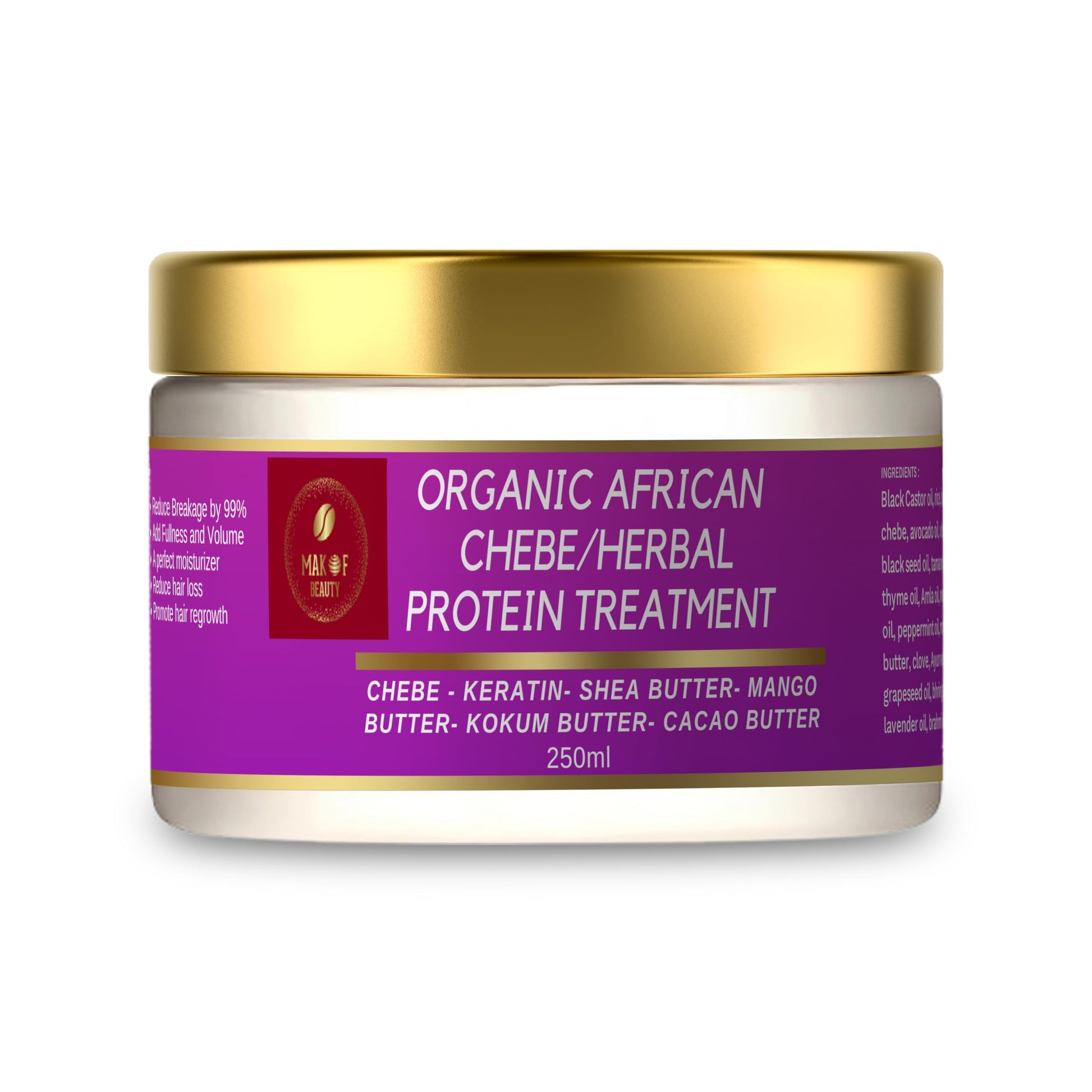 Chebe Deep Conditioner Protein Treatment, creamy rich texture formulated with naturals butters and Ayurvedics herbs. Provides Moisture, Hydration and Promote growth. 8oz(250ml)