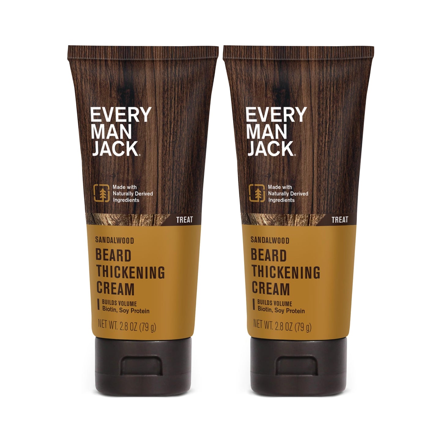 Every Man Jack Beard Thickening Cream - Strengthens, Thickens, Nourishes Beard - Light Sandalwood Scent - Made with Naturally Derived Ingredients like Biotin, Vitamin B6, Soy Protein - 2.8oz - 2 Pack