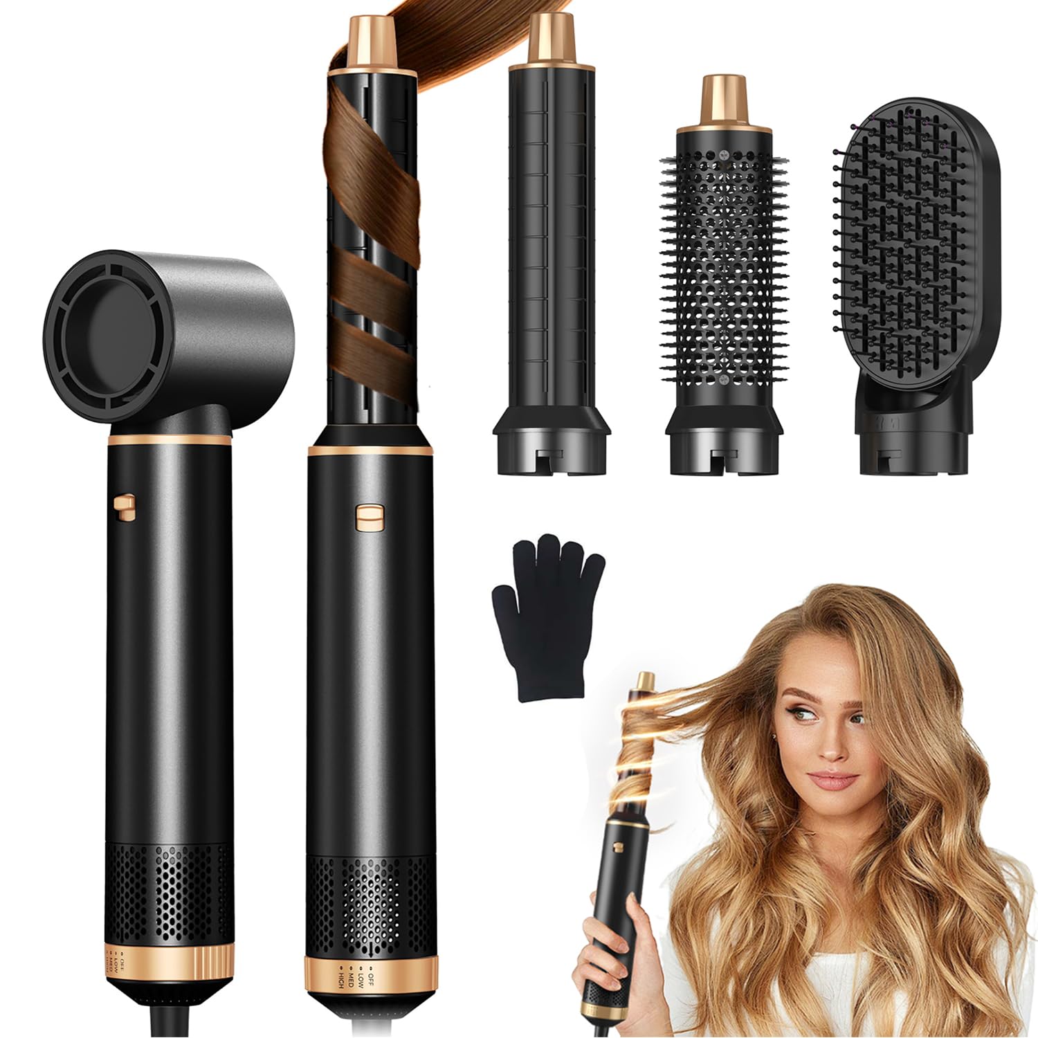 JINYAWA Pro 5 in 1 Air Styler, Multi Ionic Hair Dryer Brush Set, 800W Auto Air Wrap Hair Styler Without Heat Damage, Powerful Hair Styling Tools for Fast Drying, Curl, Volumize and Straighten