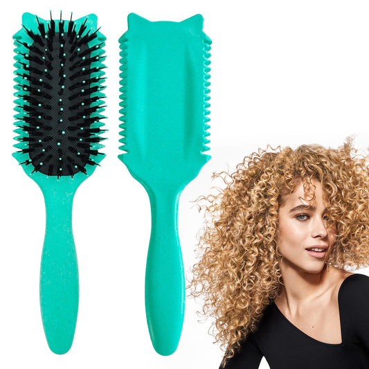 Curly hair brush defining: Curl comb for Curls Waves Coils Define Volumize Detangle Women Curls Reduce Hair Pulling Frizz Cat ears styling Green
