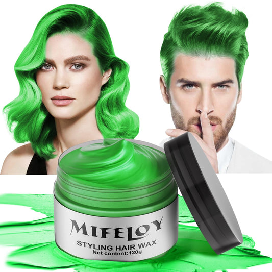 Green Temporary Hair Color Wax, Instant Natural Hairstyle Cream Dye, Washable Styling Pomadesfor Men Girls Women Youth, Disposable Coloring Mud for Party Cosplay DIY Halloween