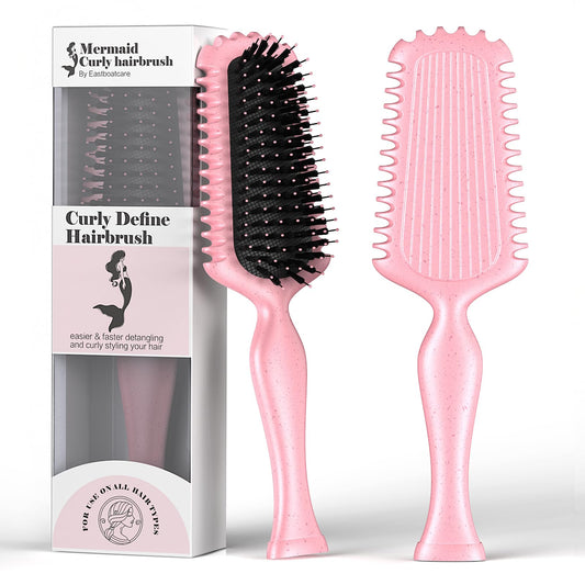 Mermaid Curly Hair Brush Volume Curly Defining Brush for Effortlessly Detangling Shaping and Styling Curls, Curl Brushes Suitable for All Wet or Dry Hair Types, Gifts Idea for Women and Men (Pink)
