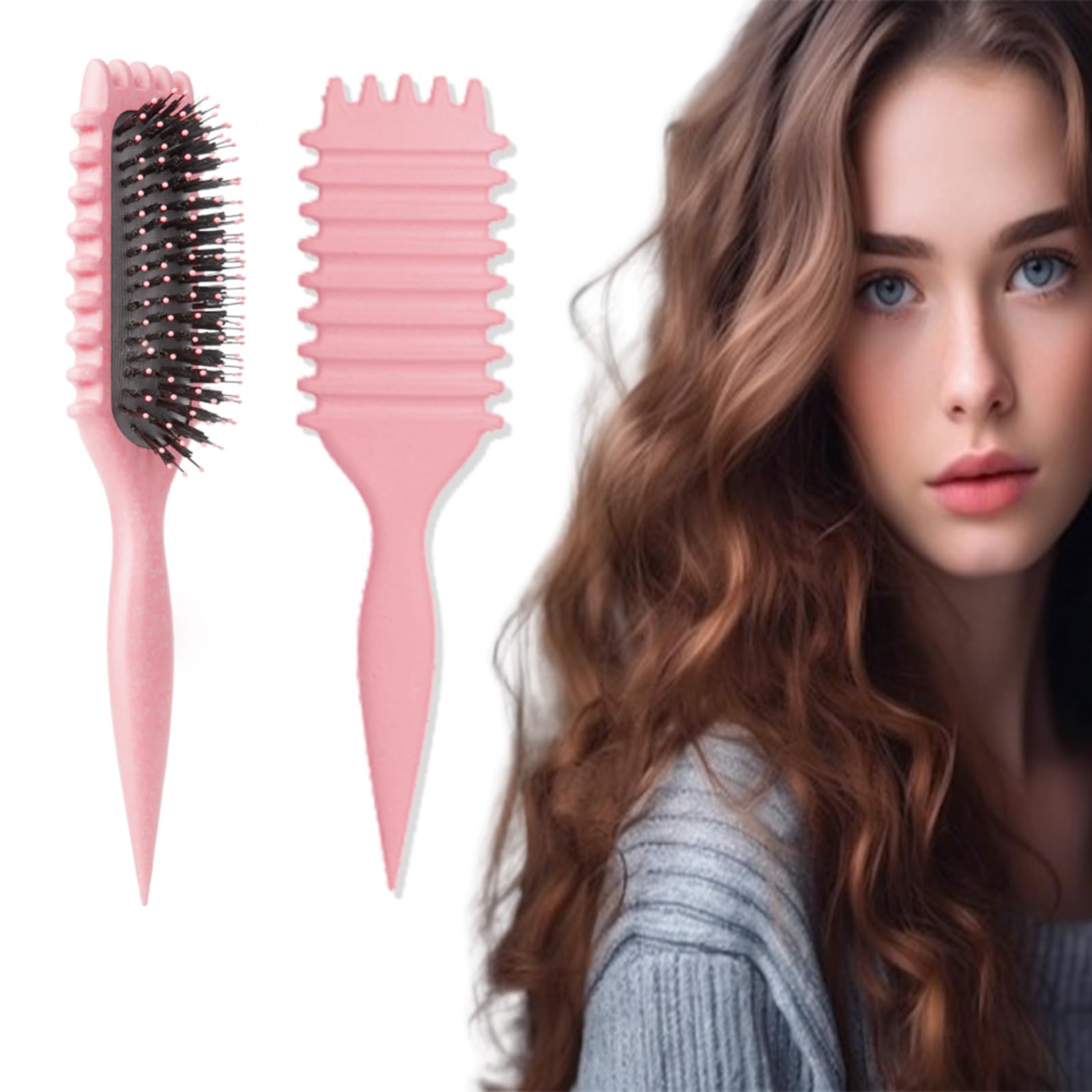 Curl Defining Brush, Multi Purpose Styling Brush for Separating, Combing and Curling Hair to Reduce Pulling (Pink)