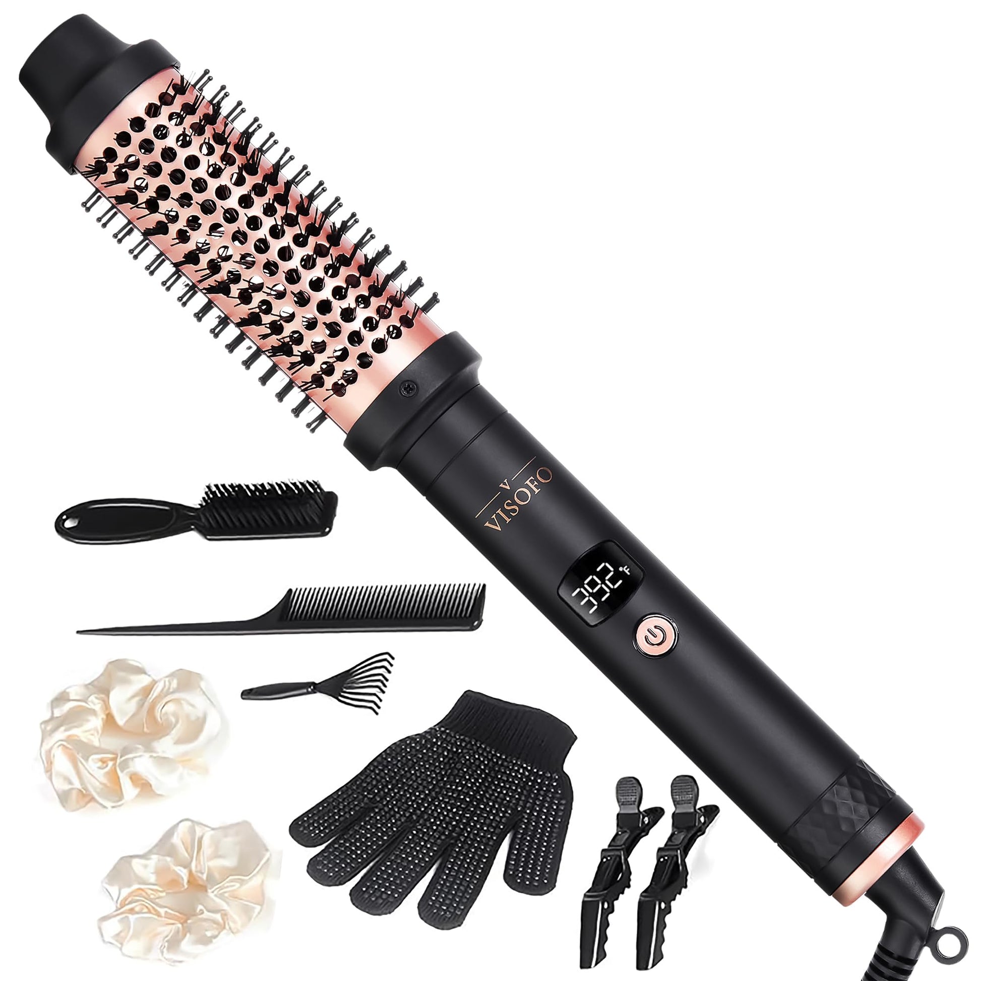 Wavy Thermal Brush Pro, 1.5 inch Heated Round Curling Iron, 1 1/2 inch Barrel Ceramic Hot Wand Blowout Look Natural Hair Styler Tool Voluminous Blow Out Curls 25s Fast Heating by VISOFO (Rose-Gold)