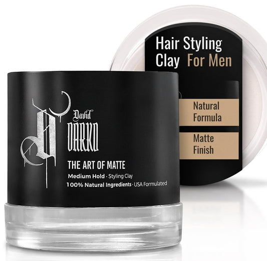 David Darko Hair Clay for Men 100% Natural Matte Finish | Medium Hold, Easy to Wash Out | Texturizing & Styling Clay | USA-Formulated 2.82 oz