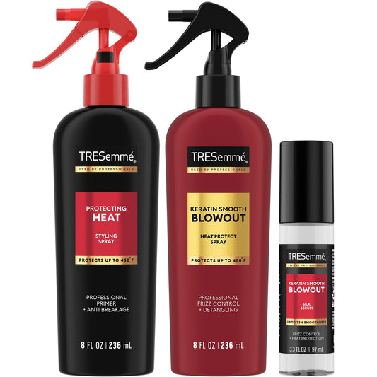 TRESEMME Blowout Products for Hair with 450¡F Heat Protection & Frizz Control Keratin Smooth Blowout Spray & Silk Serum + Protecting Heat Spray (3 Piece Set)