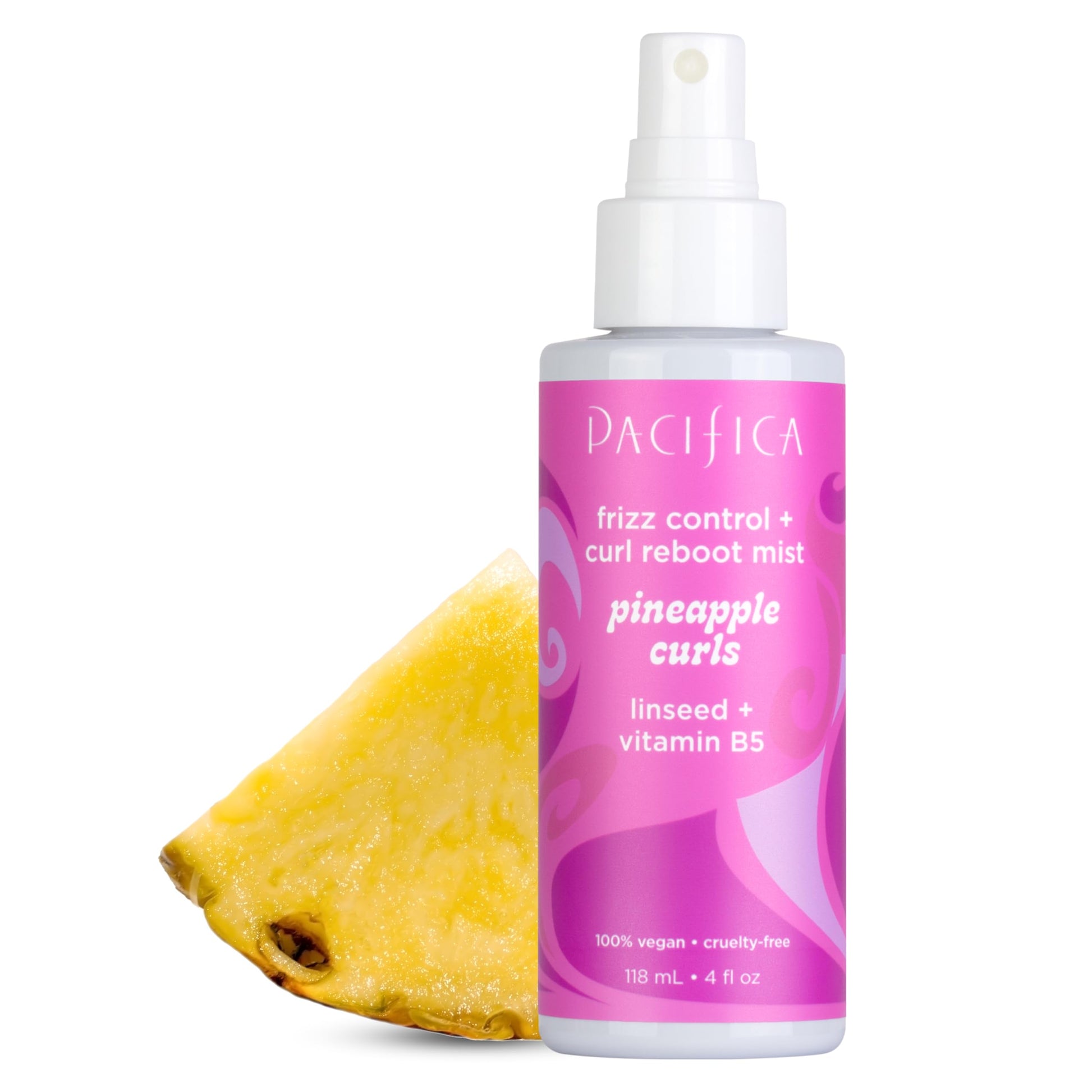 PACIFICA Pineapple Curls Frizz Control Spray 4oz Curl Refresher Mist for Curly & Wavy Hair, Hydrating Anti-Frizz Day 2 Curl Booster with Pineapple Extract & Vitamin B5 Vegan DERMAtologist Tested