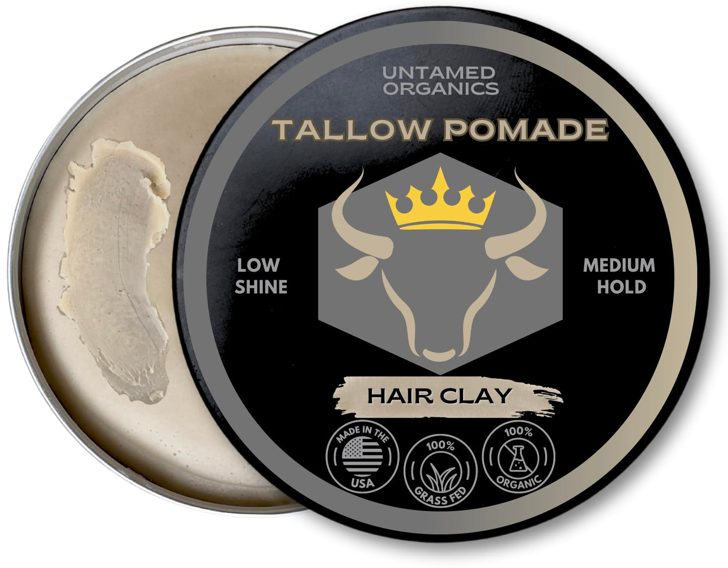 Tallow Hair Clay | Handmade Grass-Fed Grass-Finshed Tallow Hair Pomade | All Natural & Organic Styling Clay for Men & Women | Medium Hold & Natural Finish | 2 FL. oz.
