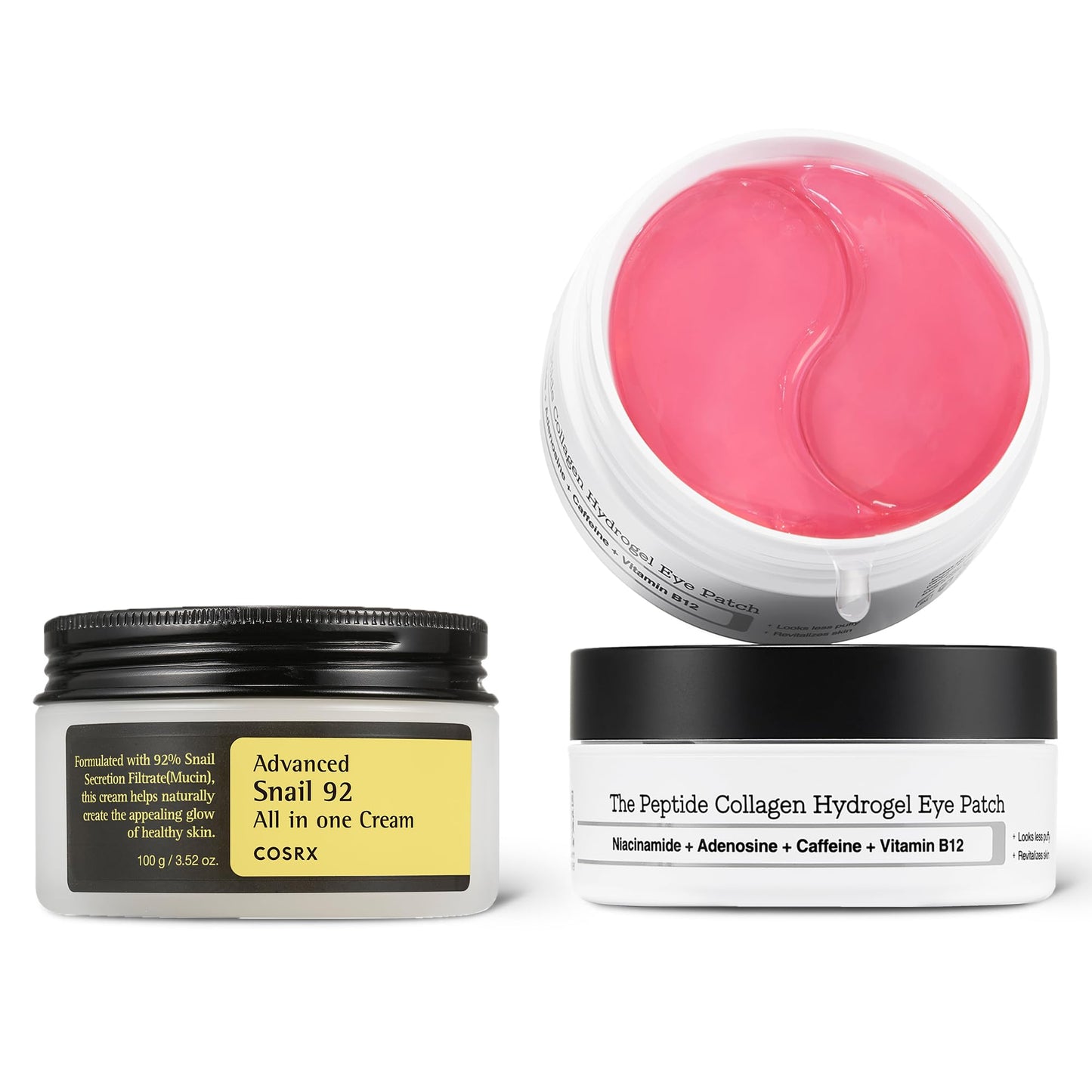 COSRX Snail Mucin 92% Cream + Peptide Collagen Hydrogel Eye Patch, Korean Skin Care