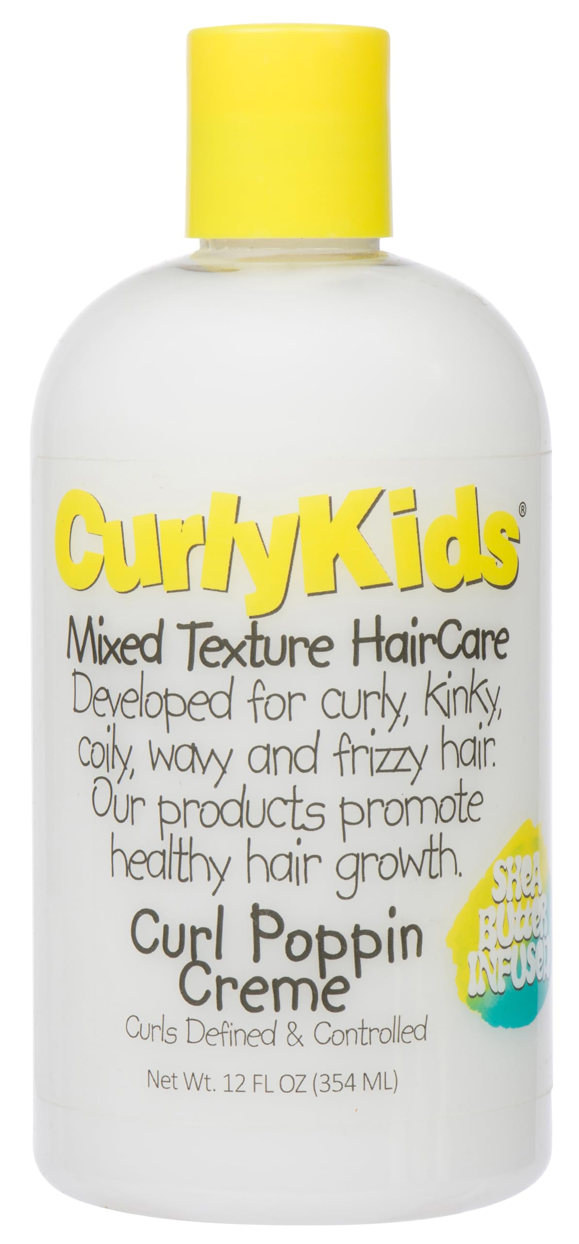 CurlyKids Curl Poppin Creme Lightweight Curl Defining Cream for Curly, Kinky, Coily, Wavy & Frizzy Hair Shea Butter Infused for Soft, Crunch-Free Curls & Coils - Sulfate & Paraben Free, 12 fl oz