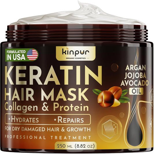 Keratin Hair Mask for Dry, Damaged or Long Hair - Deep Conditioner Masque with Protein, Coconut, Jojoba & Avocado Oil Collagen Treatment for Hair Growth & Hydration, Split Ends Repair, Color-Safe
