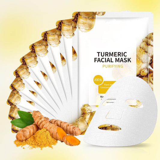 10 Sheets Face Masks Skincare for All Skin Types, Hydrating Turmeric Face Masks Suitable for Sensitive Skin, Pimple Facial Mask for Women Skin Care, Bulk Facial Masks for Breakouts Oil Control
