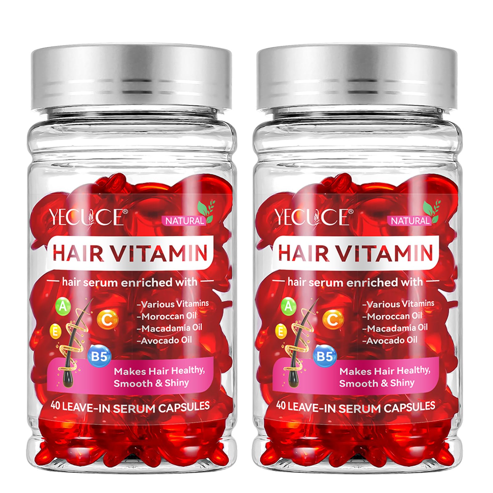 Hair Treatment Serum, Hair Vitamin Serum for Women & Men - Argan Macadamia Avocado Oils Enriched with Vitamins A C E Pro B5, No Need Rinse, Suit for All Hair Types, 80 Count