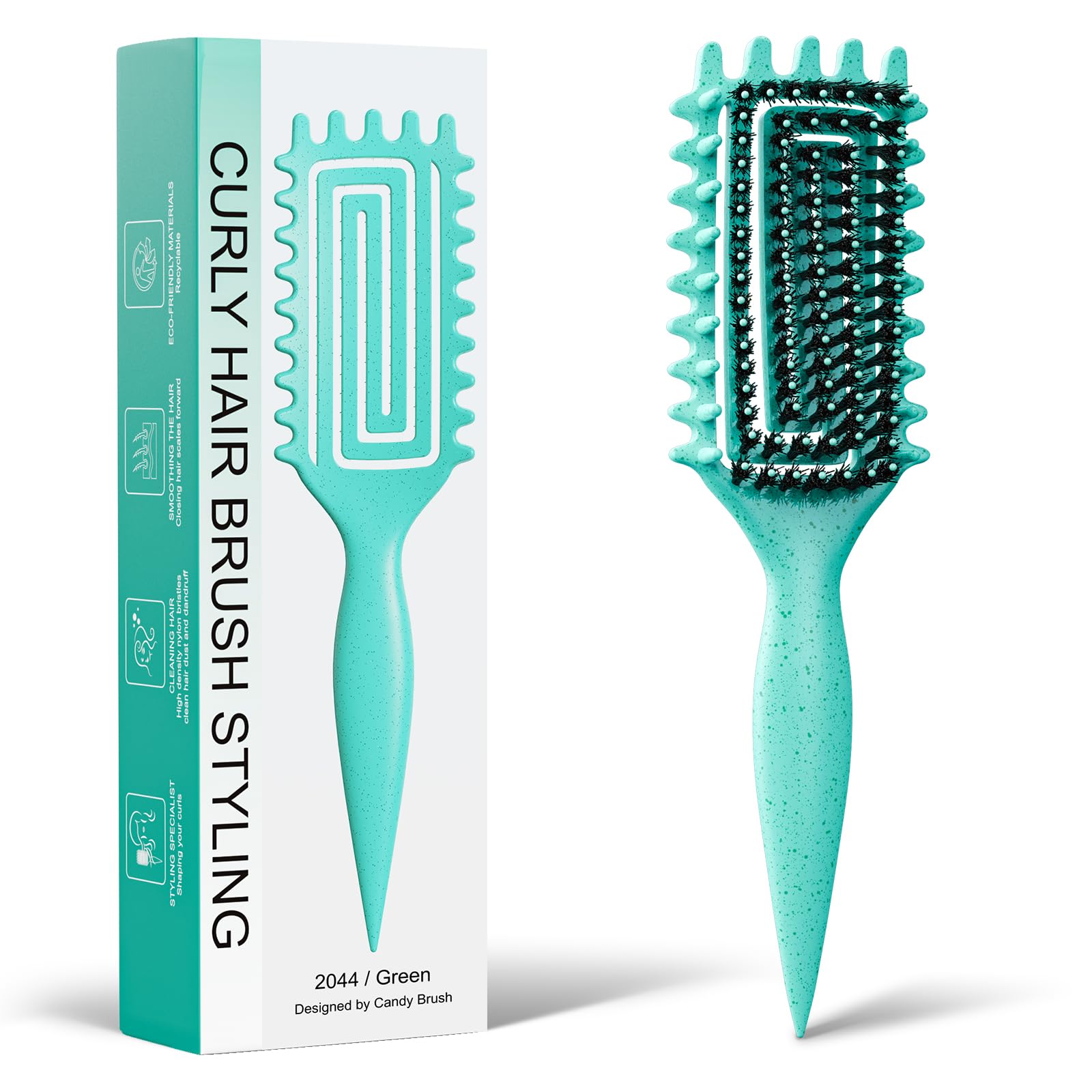 Curly Hair Brush, Curl Defining Brush with Soft Boar Bristles Detangling Tangled Glides, Wide-Teeth Design Effortlessly Shaping & Defining Curls, Curling Definer for Wet & Dry Hair