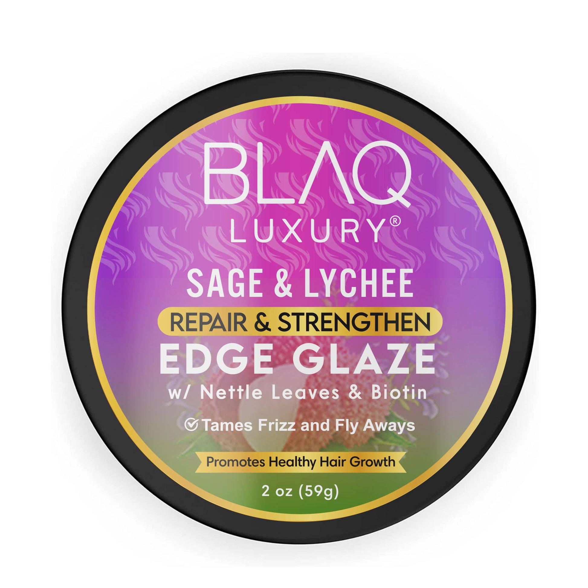 Blaq Luxury Sage & Lychee Repair and Strengt Edge Glaze - 2oz Nourishing Formula for Strong, Healthy Edges - Infused with Biotin and Natural Botanicals - Tames Frizz/Flyaways - Lasting Hold and Shine