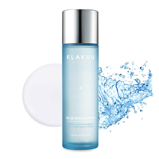 Blue PEARLSATION ONE Day 8 Cups Marine Collagen Aqua Toner - Deeply Hydrating & Soothing for Skin Radiance, Non-Sticky Formula for All Day Comfort and Refreshment 4.73 floz