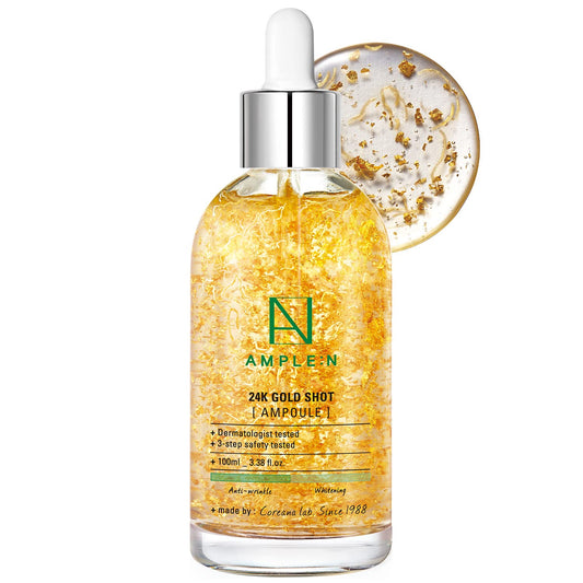 AMPLE:N 24k Gold Shot Serum - Korean 24K Gold Anti Aging Serum Erasing Wrinkles and Fine Lines with Collagen & Peptides Evens Skin Tone for Dull and Saggy Skin - 3.38 fl.oz.