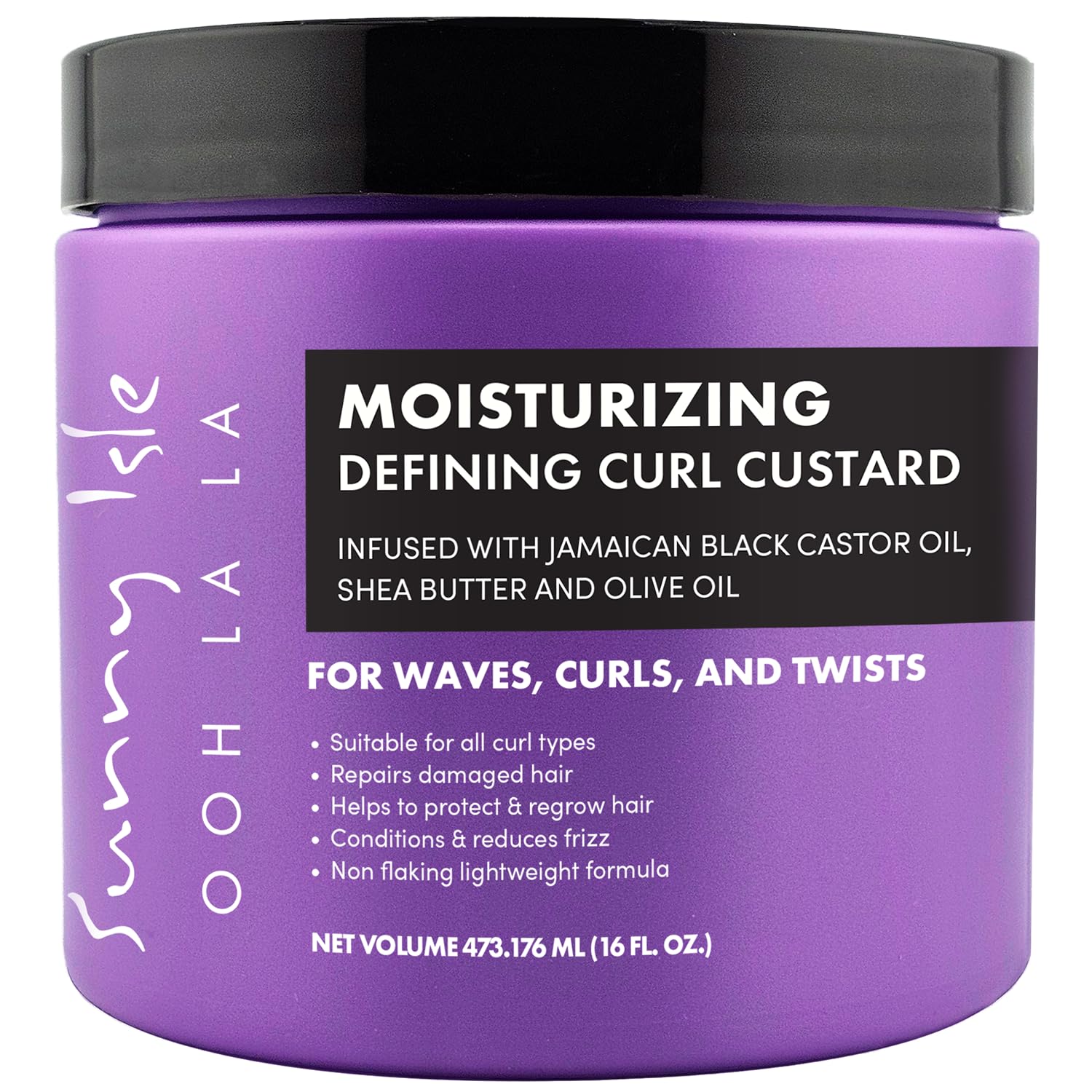 Sunny Isle Ooh La La Moisturizing Defining Curl Custard 16oz | Infused with Jamaican Black Castor Oil, Shea Butter and Olive Oil