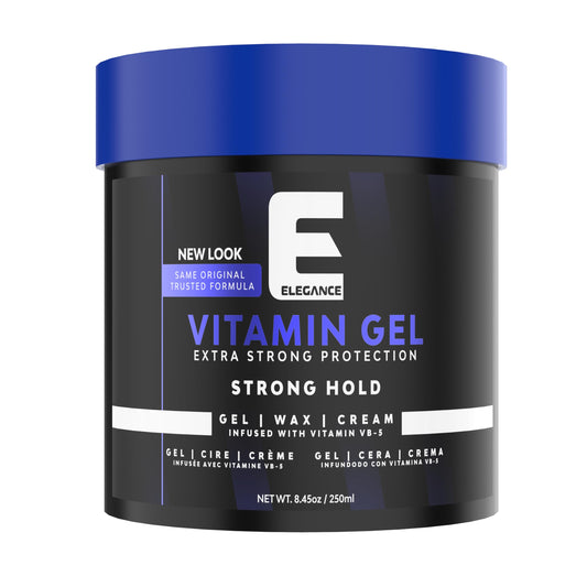 Elegance Vitamin Gel, 8.45 Oz, Infused with Vitamin Pro-VB-5, Strong Hold Gel, Maximum Hair Protection and Natural Long Lasting Shine