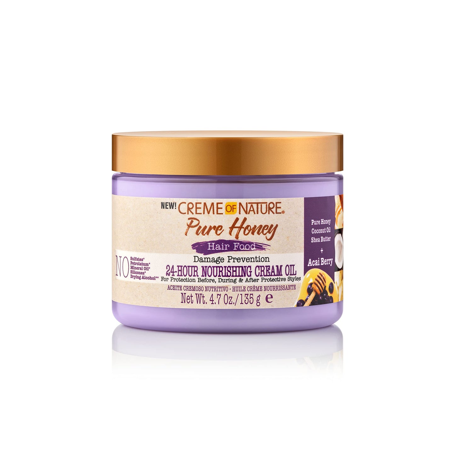 CREAM OF NATURE, Acai Hair Cream, Honey and Acai Collection, 4.7 Oz