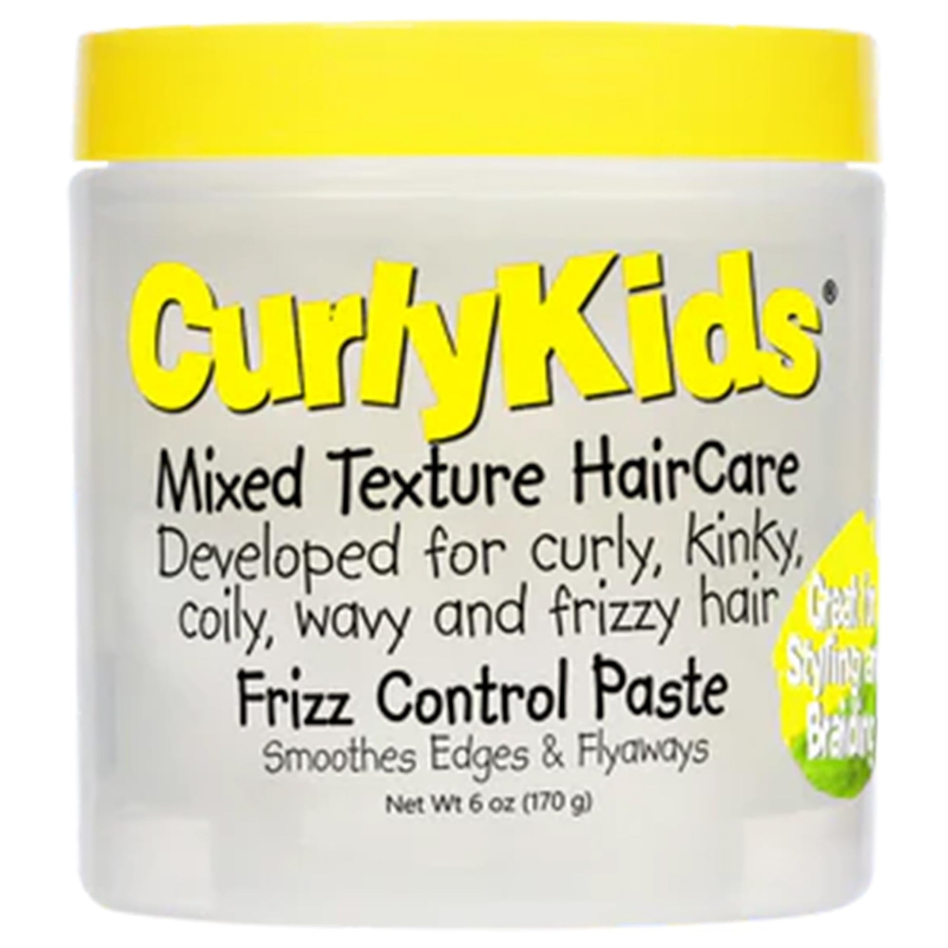 CurlyKids Frizz Control Paste - Anti-Frizz Styling Paste for Curly, Kinky, Coily & Mixed-Texture Hair - Smooth Edges, Tame Flyaways, Maximum Moisture, No Sticky Residue Formula for Kids Haircare, 6oz