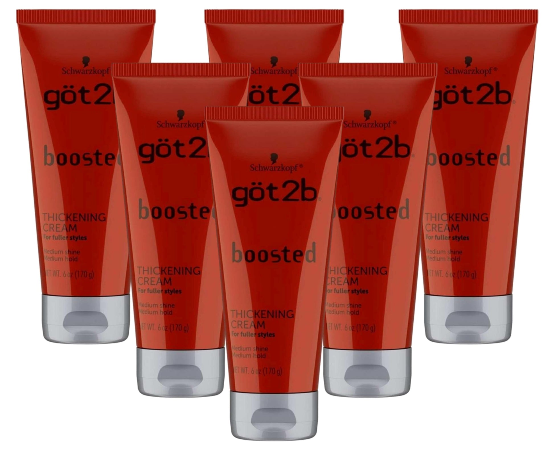 GOT2B Boosted Hair Thickening Cream for Fuller Styles, Medium Shine, Medium Hold, 6 Ounce - 6 Pack