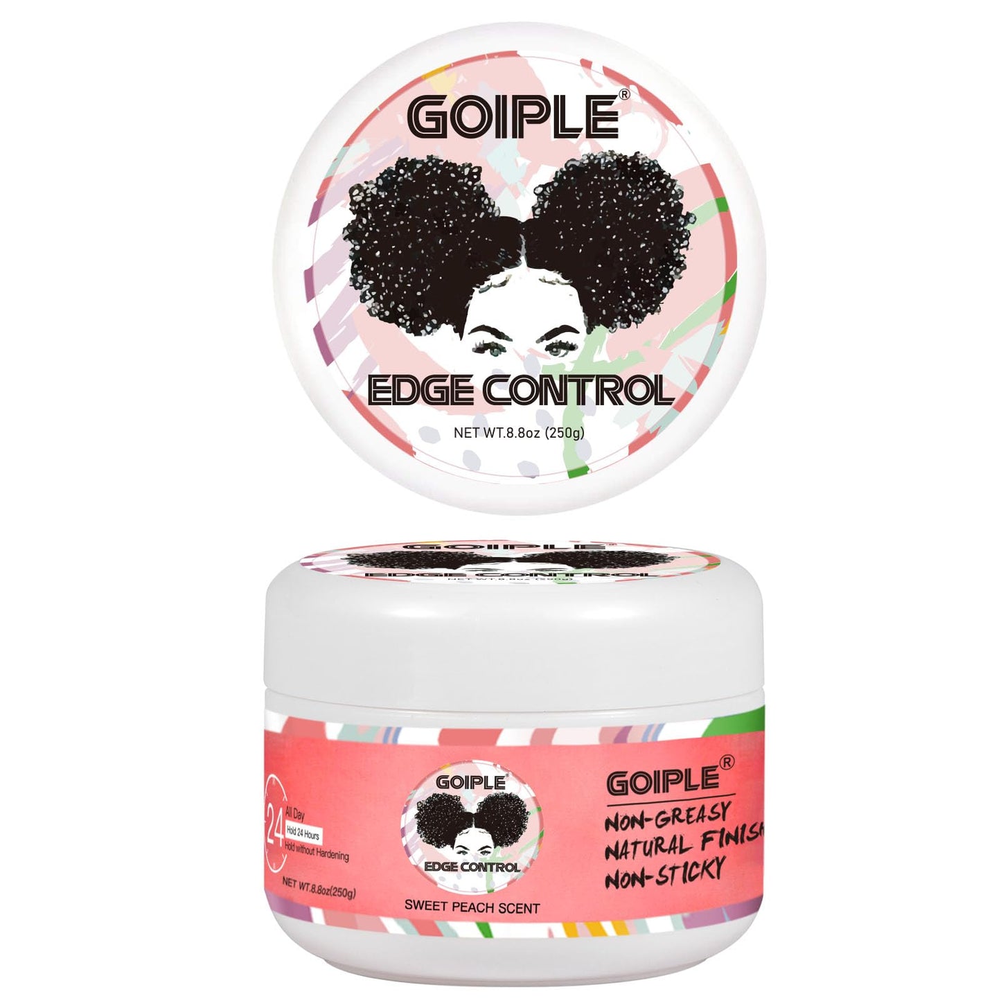 Goiple 8.8oz Edge Control Wax for Women Strong Hold Non-greasy Edge Control Smoother Edge Wax Styling Fixer Edge Control for Black Hair No Flaking, White Residue, Shine and Smooth (Sweet Peach)