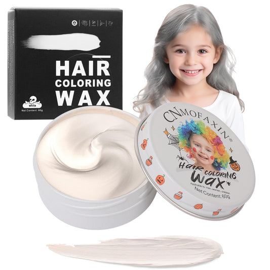 Temporary Silver White Hair Color Wax for Kids, Women Men Colored Hair Styling Mud, Washable Style Dye for Girl Boy Teens, DIY Instant Hair Coloring Gel Cream for Cosplay Halloween Children's Day