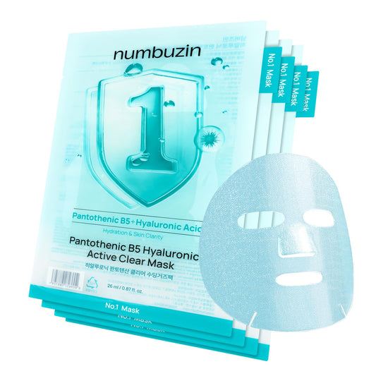 numbuzin No.1 Sheet Mask | Pantothenic B5 Hyaluronic Active Clear Mask | Calming, Soothing, Hydrating | Acne Prone Skin | Controls Excess Oil, Reduces Redness, Safe for Sensitive Skin | 4 Sheets