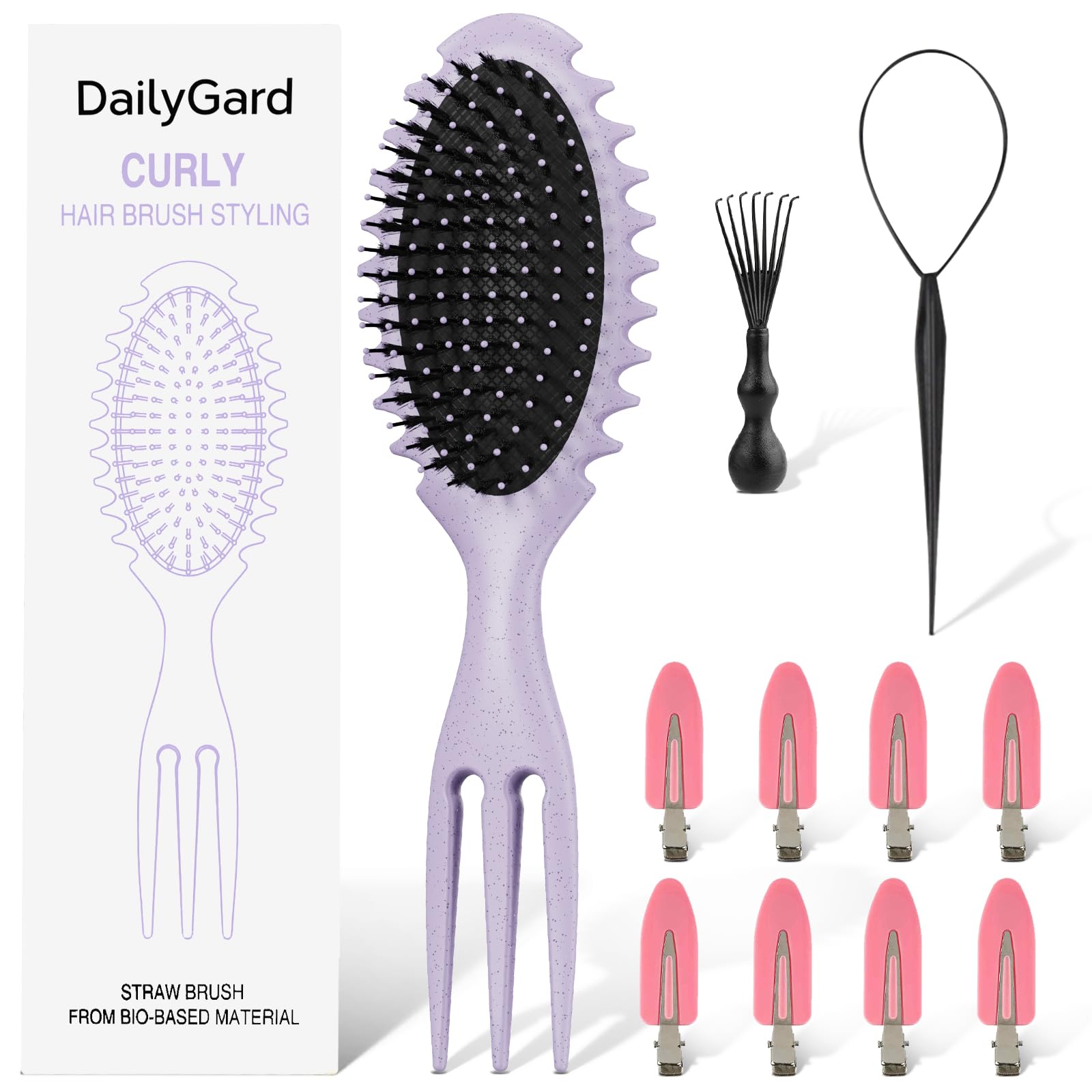 Curl Defining Hair Brush, Wet Hair Brush for Women and Men, Detangler Hairbrush for Wet & Dry, Styling Brush for Curly Hair, Shaping and Defining Curls for Long/Wavy/Damaged Hair, Purple
