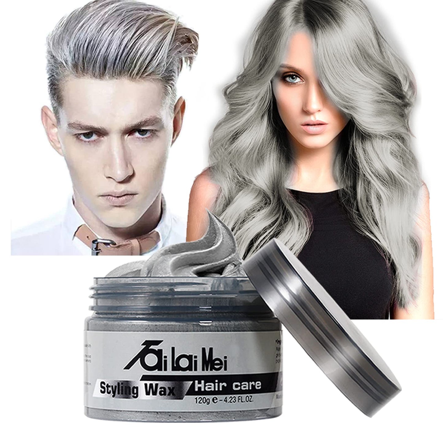 Temporary Silver Gray Hair Wax 4.23oz, Instant Hairstyle Mud Cream, Hair Pomades for Party, Cosplay, Nightclub, Masquerade, Halloween.