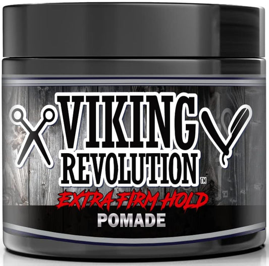 Viking Revolution Extreme Hold Pomade for Men Style & Finish Your Hair - Extra Firm,Strong Hold & High Shine for Men's Styling Support - Water Based Male Grooming Product is Easy to Wash Out, 4oz